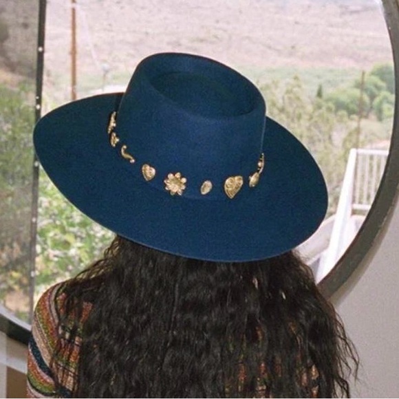 Lack Of Color Accessories - Lack of Color Gold Jeweled Navy Hat
